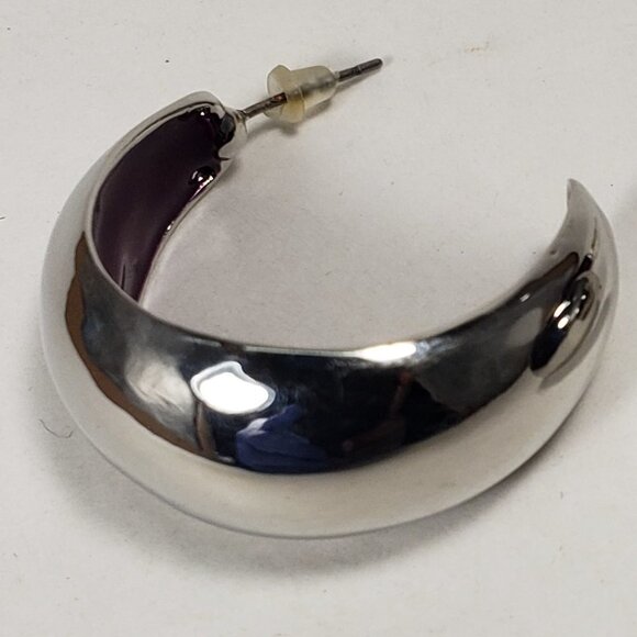 Women's Stylish Polished Silver tone Crescent / Half Hoop Drop Earrings, 1.25" - Picture 4 of 7